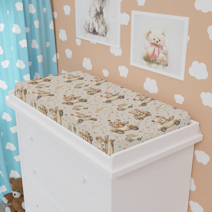 Teddy Roadtrip changing pad cover fitted over a contoured pad