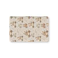 Teddy Roadtrip fitted crib sheet on a nursery crib mattress