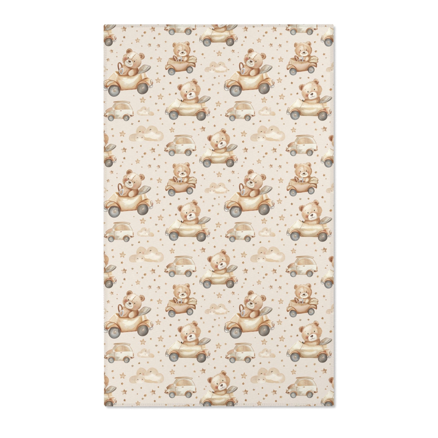 Teddy bear nursery area rug in tan and cream