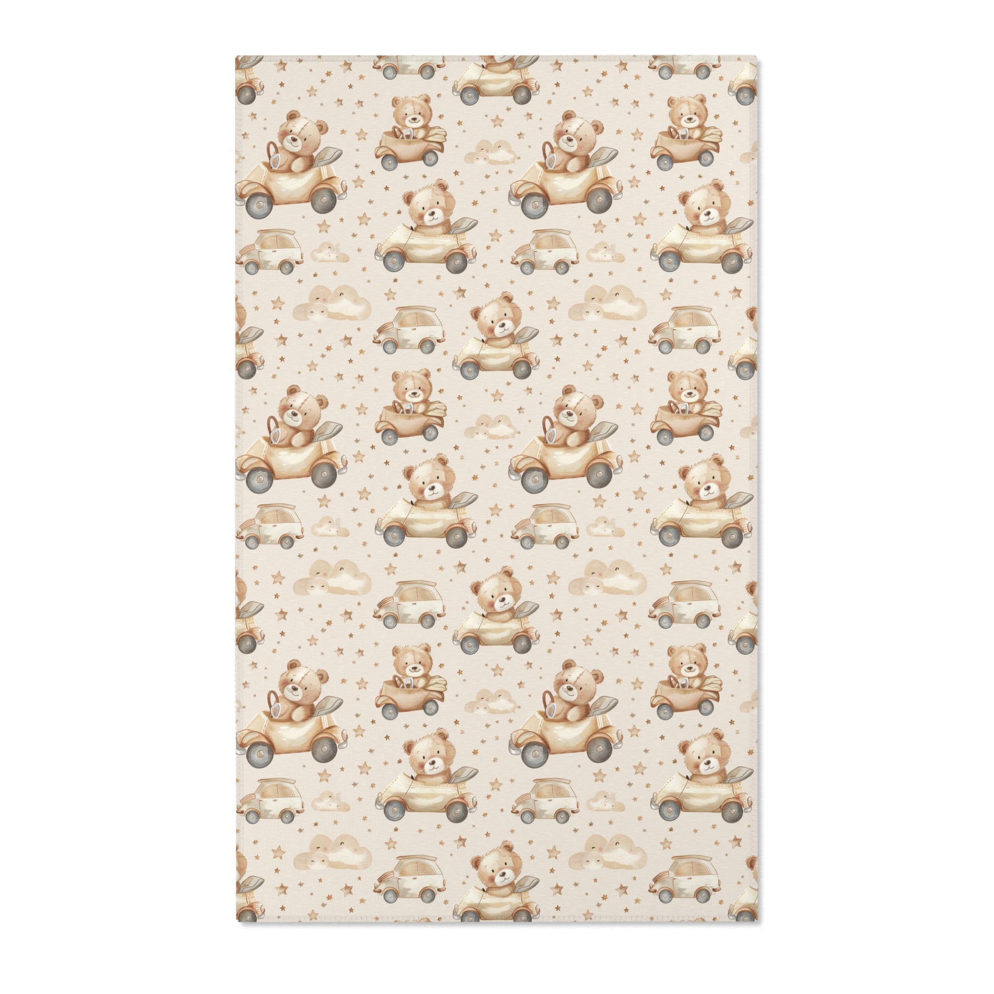 Teddy bear nursery area rug in tan and cream