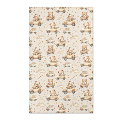 Teddy bear nursery area rug in tan and cream
