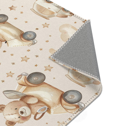 Teddy bear rug in tan and cream for a nursery floor