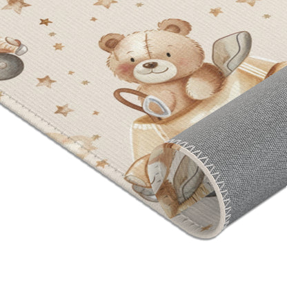 Corner detail of the Teddy Roadtrip nursery area rug