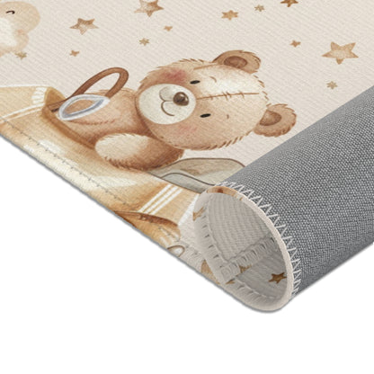 Nursery area rug in a tan, cream and beige palette