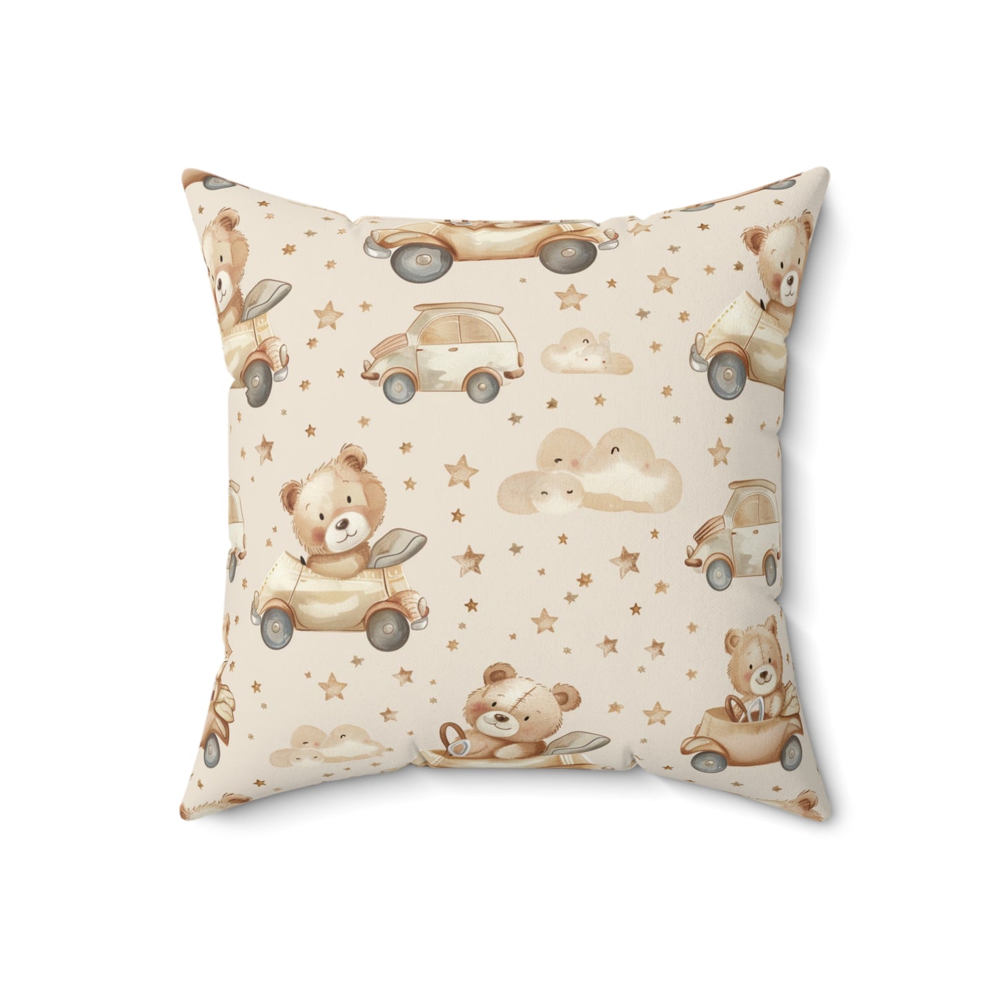 Teddy Roadtrip decorative pillow against a plain background