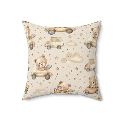 Teddy Roadtrip decorative pillow against a plain background