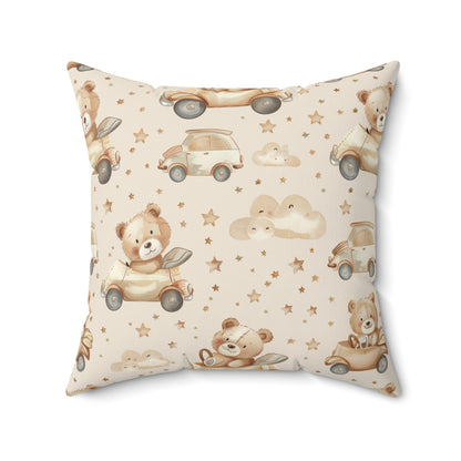 Faux suede pillow with teddy bears, cars and soft clouds