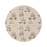 Teddy Roadtrip round nursery rug on a baby room floor