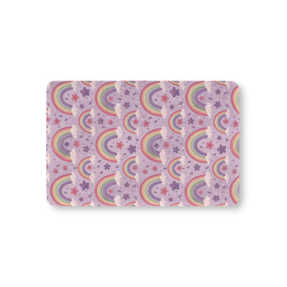Violet Sky Rainbows fitted crib sheet on a nursery crib mattress