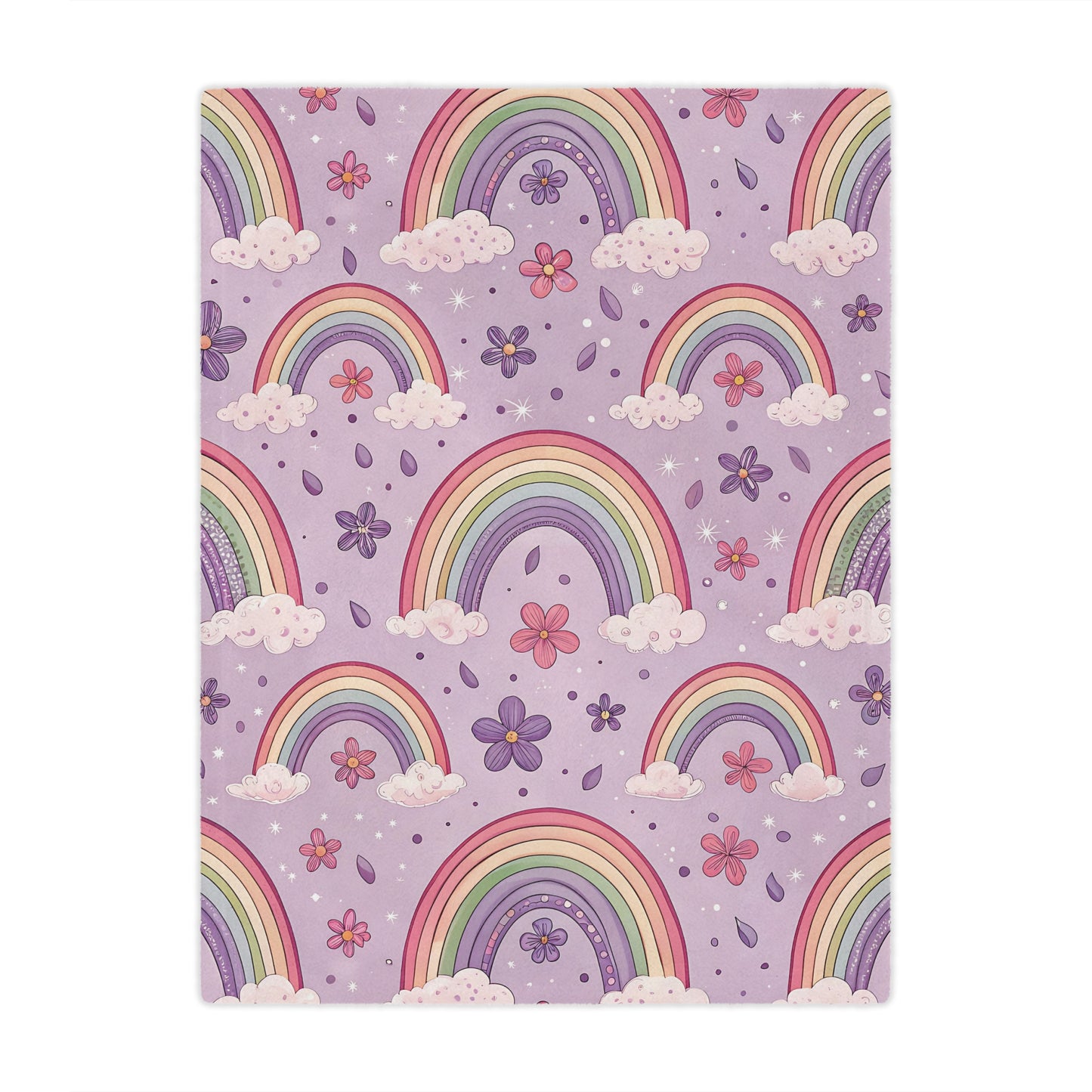 Minky baby blanket in lilac and pink, Violet Sky Rainbows print
