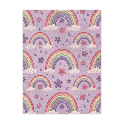 Minky baby blanket in lilac and pink, Violet Sky Rainbows print