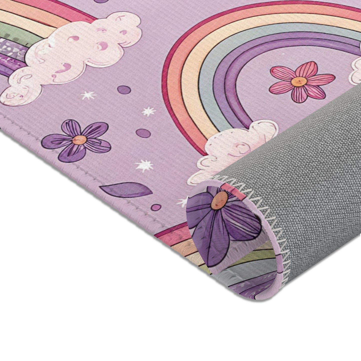 Violet Sky Rainbows area rug in the large size