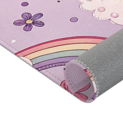 Nursery area rug in a lilac, pink and violet palette