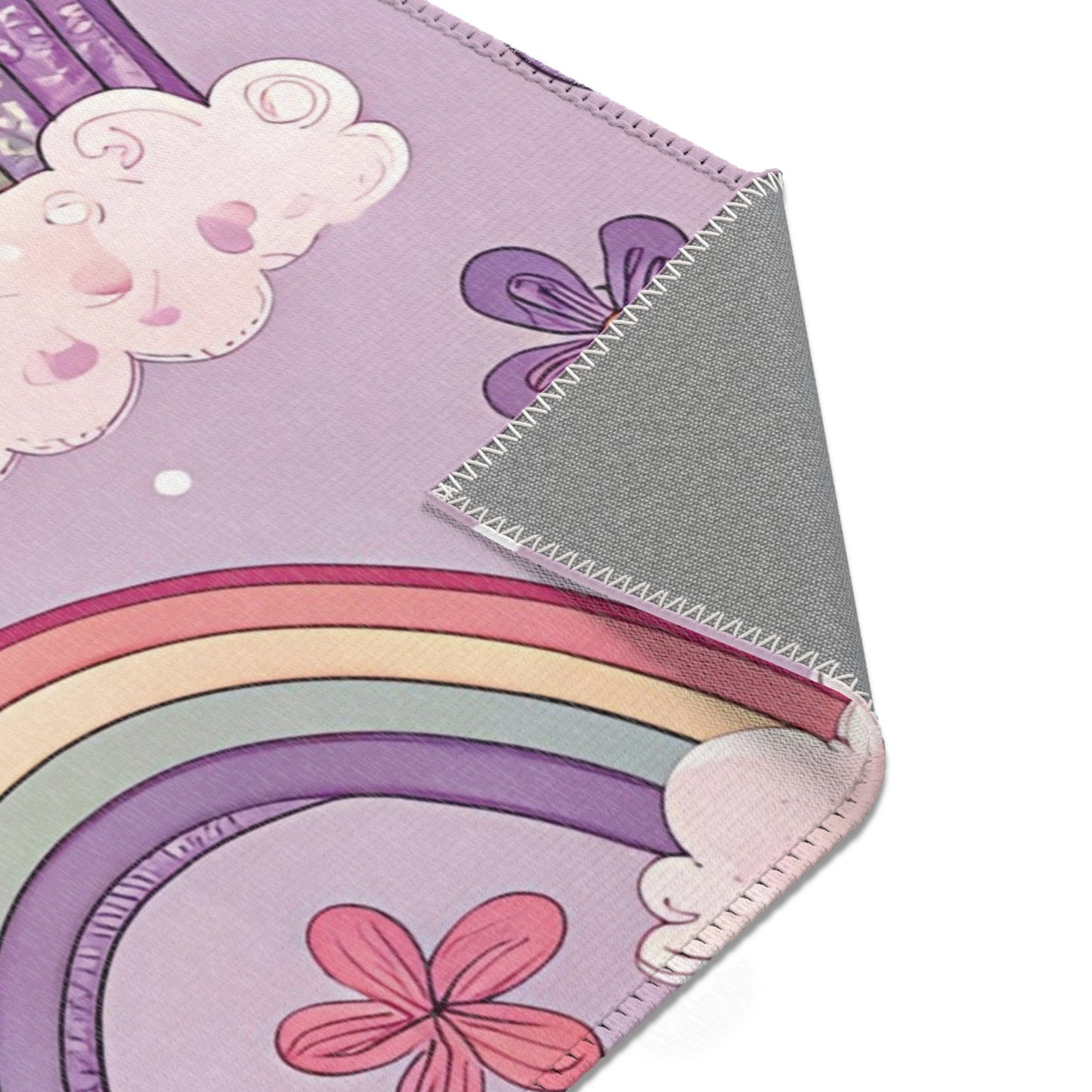Violet Sky Rainbows rug print detail in pink and sage