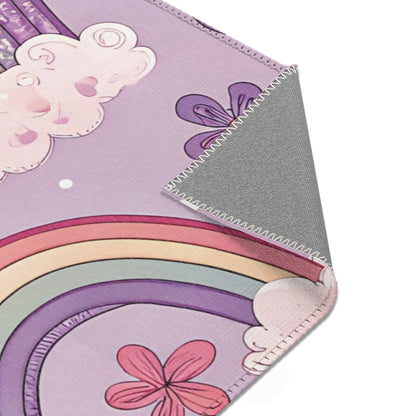 Violet Sky Rainbows rug print detail in pink and sage
