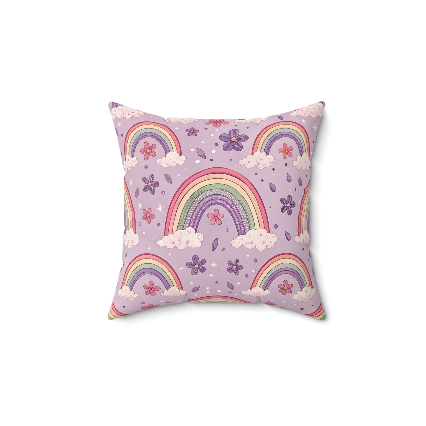 Violet Sky Rainbows decorative nursery pillow on a glider chair