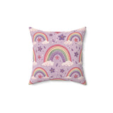 Violet Sky Rainbows decorative nursery pillow on a glider chair