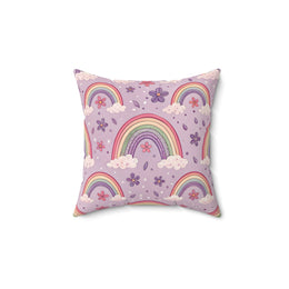 Violet Sky Rainbows decorative nursery pillow on a glider chair