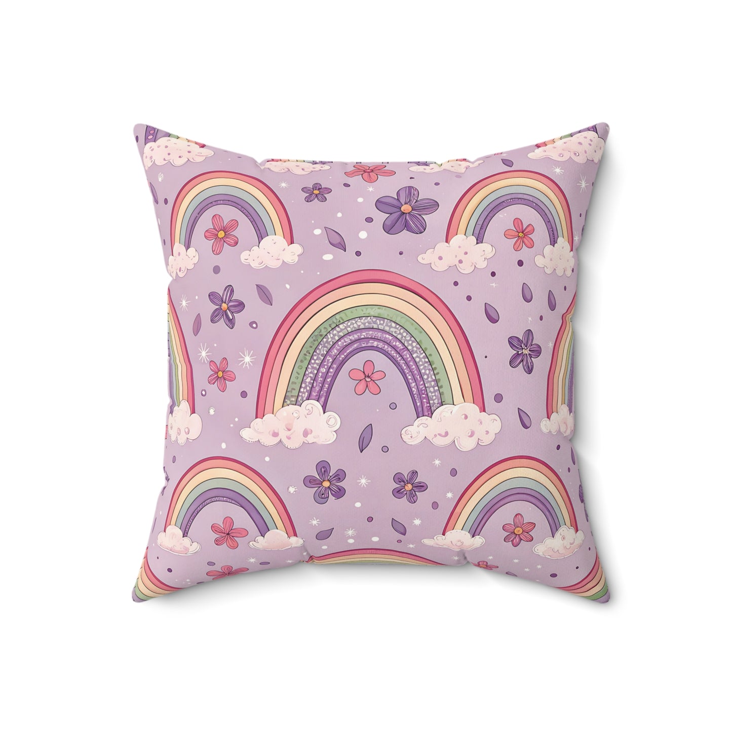 Violet Sky Rainbows decorative pillow against a plain background