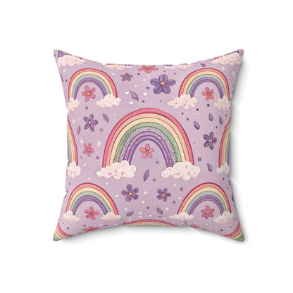 Violet Sky Rainbows decorative pillow against a plain background