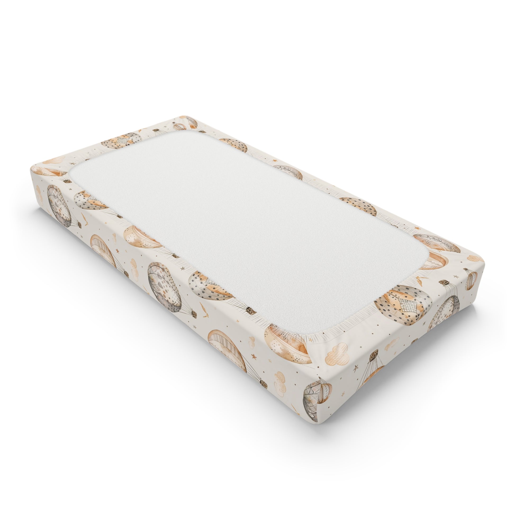 Changing pad cover with watercolour balloons, clouds and stars