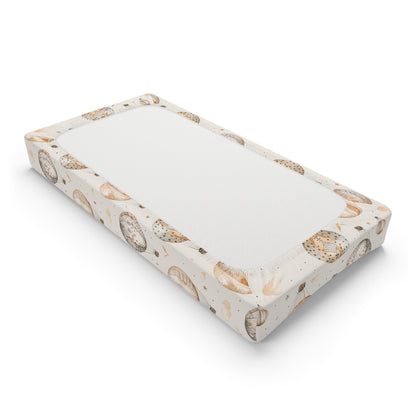 Changing pad cover with watercolour balloons, clouds and stars