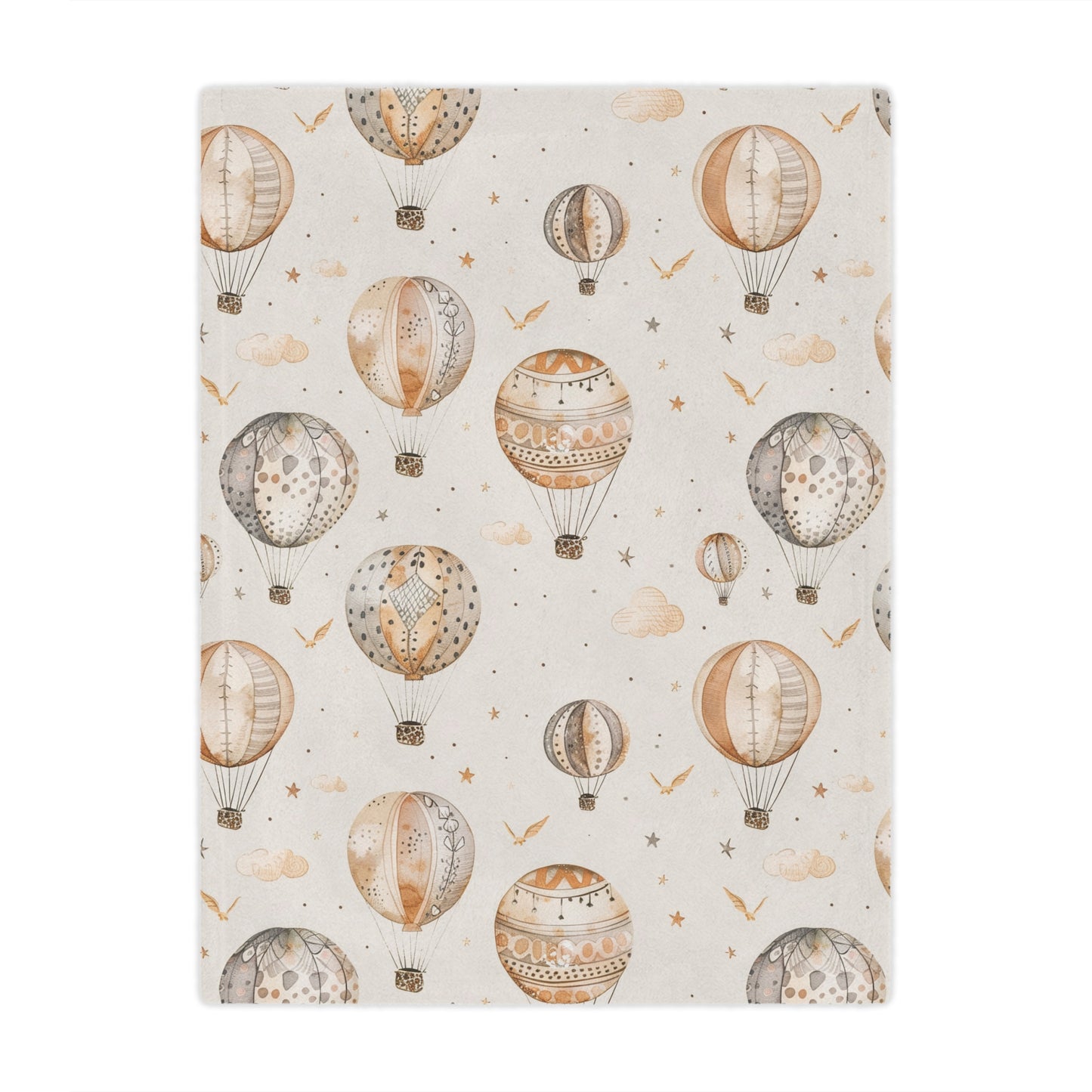Minky baby blanket in tan and grey, Wandering Balloons print
