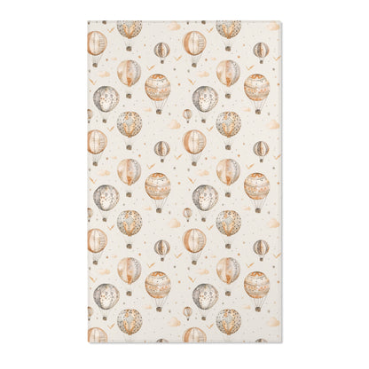 Hot air balloon nursery area rug in tan, grey and gold