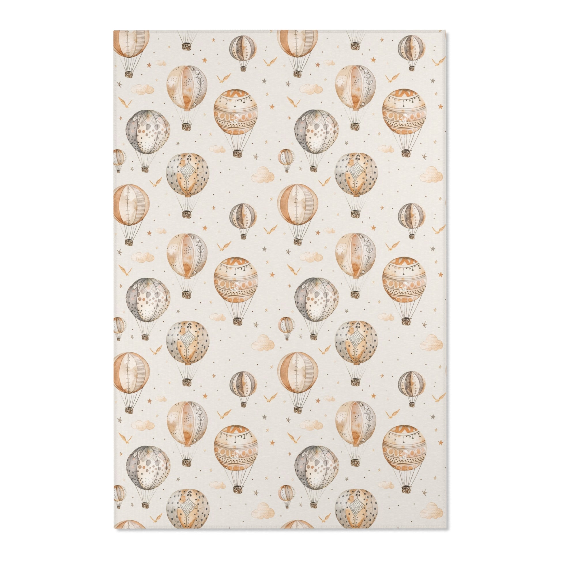 Close detail of the watercolour balloons on the nursery area rug