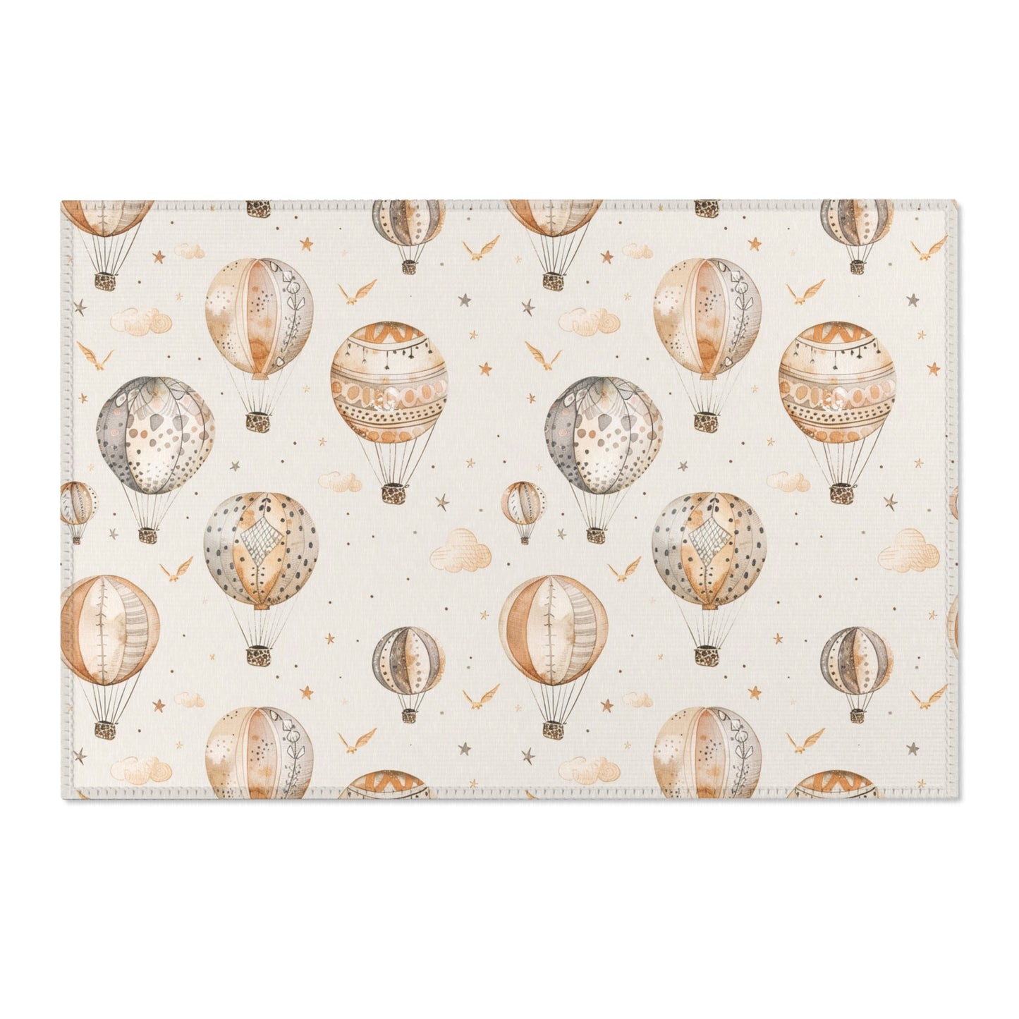 Wandering Balloons area rug shown in landscape orientation