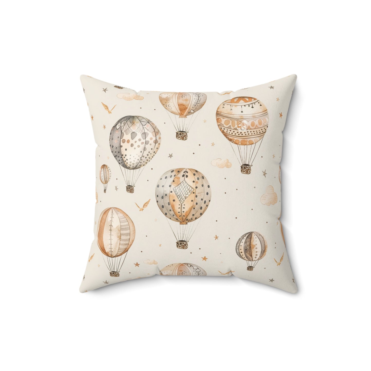 Nursery pillow in tan and cream, Wandering Balloons print