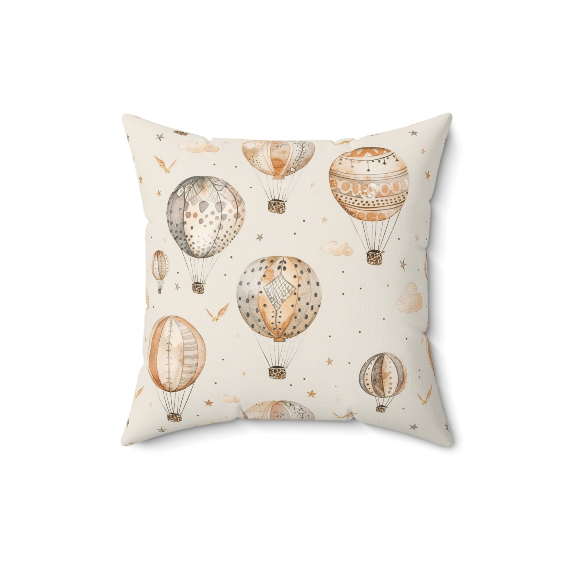 Nursery pillow in tan and cream, Wandering Balloons print