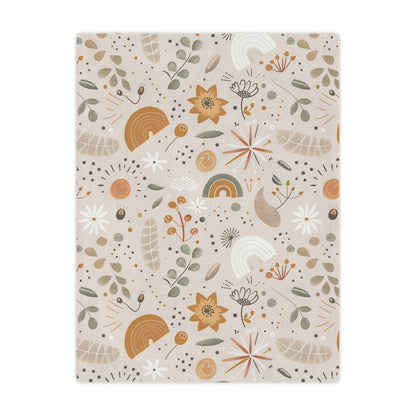 Minky baby blanket in ochre and sage, Wildflower Rainbow print
