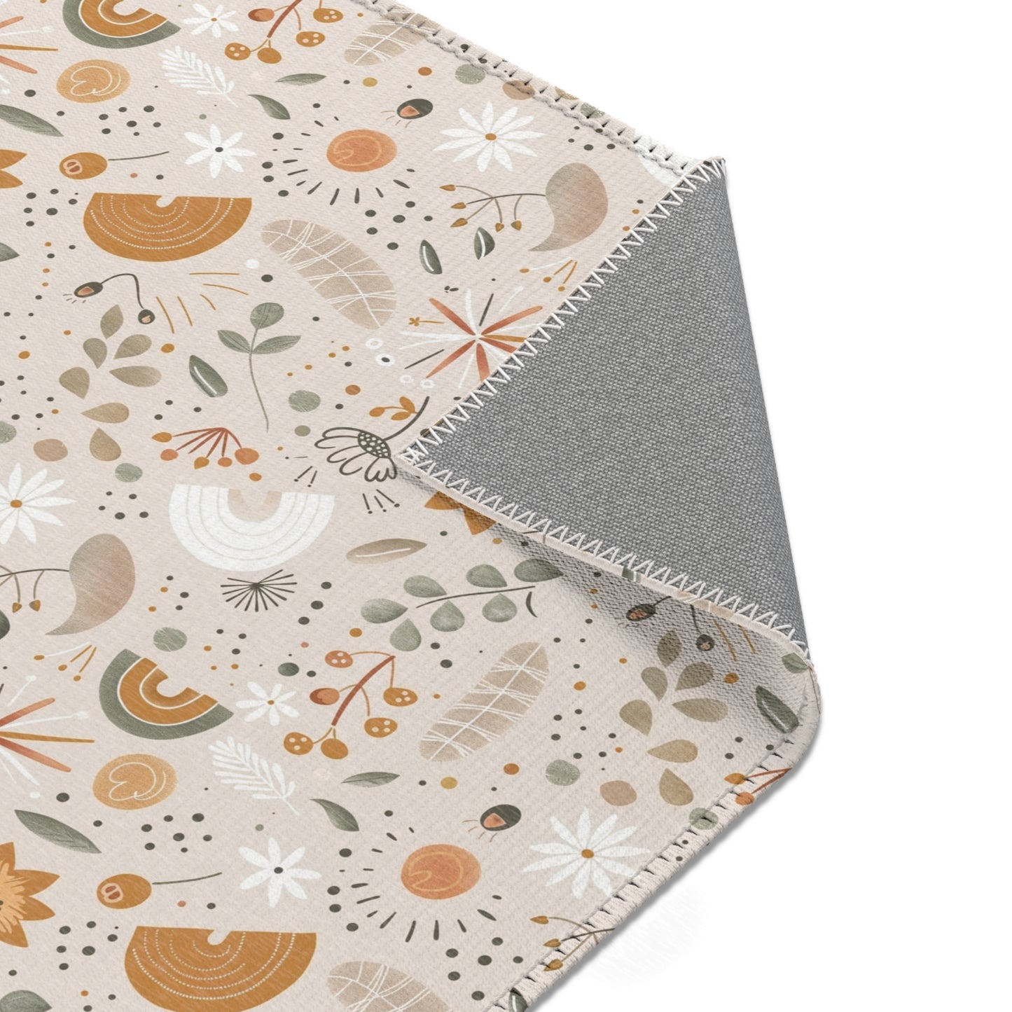 Nursery area rug printed edge to edge with wildflowers