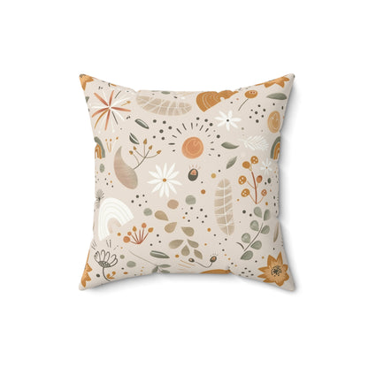 Nursery pillow in ochre and oat, Wildflower Rainbow print